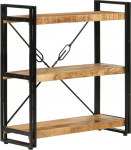 vidaXL Bookcase, 3 Compartments, Shelf with Lots of Storage Space, Standing Shelf for Living Room, Bedroom, Office, Office Shelf, Book Frame, Solid Wood, Mango Iron