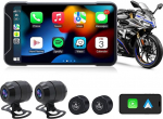 Geloo Wireless Carplay Dashcam mootorratta navigatsioon 1080P Dash Cam Dual Camera 5-tolline puuteekraaniga GPS navigatsiooniseadmed Veekindel tagantj&auml;rgi salvestaja mootorratta Carplay & Android jaoks