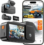 WOLFBOX X5 3-kanaliline 4K HDR Dash Cam, STARVIS 2 IMX678, 4K+2.5K+1080P esi- ja tagumine sisekaamera koos 128GB kaardiga, h&auml;&auml;ljuhtimine, 5.8GHz WiFi GPS, puuteekraan, digitaalsignaal, toetus 512GB
