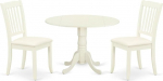 East West Furniture DLDA3-WHI-C 3 Piece Dining Set Includes Rounded Kitchen Table with Dropped Leaves and Two Vertical Slatted Fabric Seats Dining Chairs Linen White