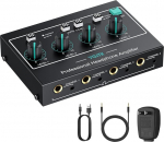 YGiTK 4-kanaliline Ultra Metal Stereo k&otilde;rvaklappide v&otilde;imendi, professionaalne k&otilde;rvaklappide v&otilde;imendi Mono / Stereo RCA 5 mm ja 6,35 mm sisend / v&auml;ljund koos toiteallikaga Audiokaabel v&auml;ikeste klubide baaride lava mikseriga