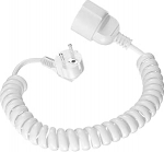 Schuko pikenduskaabel, maanduskontaktide spiraalne pikendus 0,8 m kuni 3 m, veniv, valge