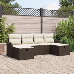 Rantry 6-teiliges Garten-Sofa-Set mit Kissen Braun Poly Rattan, 2-Sitzer Garten-Sofa mit Kissen Braun Poly Rattan Gartenlounge Model3359017