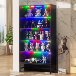 Showcase with Adjustable LED Lighting, 5-Layer Display Cabinet, Modern LED Display Cabinet, Bookcase, Standing Shelf with Steel Frame for Living Room, Bedroom, Office, Collector's Display Case, Black