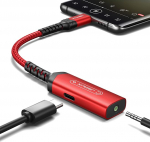 JSAUX USB C k&otilde;rvaklappide adapter ja laadimine, 2 in 1 Jack adapter 60 W Type C AUX 3,5 mm Jack Audio iPhone 15 Pro Max/15 Pro/15, Samsung S24/S23/S22/S21/S20, Huawei P40/P30/P20, iPad Pro Red
