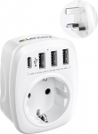 LENCENT Adapter Inglismaa Saksamaa pistik, EL - UK, reisiadapter, G-t&uuml;&uuml;pi reisipistik &Uuml;hendkuningriigi Iirimaa seinapistikuga, 3 USB/1 C-t&uuml;&uuml;pi AC-pistikupesa adapteriga