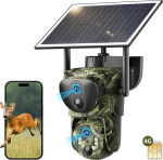 SEHMUA Dual Lens 4G LTE Wildlife Camera koos SIM-kaardi ja rakendusega, 2K Outdoor Solar Surveillance Camera, 360&deg; PTZ valvekaamera, Outdoor Battery, 4G Jahikaamera, Wildlife Camera, Mobiiltelefoni