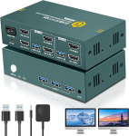 KVM l&uuml;liti 2 PC 2 monitori 4K60Hz HDMI KVM l&uuml;liti 3 USB 3.0 pordiga koos jagatud klaviatuuri, hiire, printeri ja U-kettaga, KVM l&uuml;litid toetavad laiendatud ja kopeerimisrežiimi, koos lauaarvuti kontrolleriga
