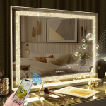 FENCHILIN Bluetooth Hollywoodi peegel 80 x 60 cm meikimispeegel koos valgustusega Purustatud teemantkristall meikimispeegel koos k&otilde;lariga Suur LED-peegel 3 timmitavat valgusv&auml;rvi USB-port Valge