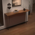 Schmaler Konsolentisch im Landhausstil f&uuml;r Eingangsbereich, Wandtisch aus Massivholz mit 2 Eisenbeinen, Unregelm&auml;&szlig;ige, Nat&uuml;rliche Kanten(Brown,160x25x80cm/63x10x31in)