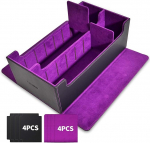 tombert Premium Card Storage Box for MTG PTCG, suure mahutavusega, 4 sektsiooni ja 4 sisestatavat kaarti, 1200+ PU nahast Commander Card Deck Case (must ja lilla)