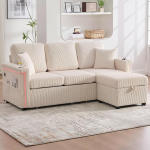 Merax 3-kohaline L-kujuline nurgadiivan koos Ottomani (koos panipaigaga) ja 2 sahtliga - sametist kangast diivan mugavate k&auml;etoedega, LED-valgustusega, USB-C pordiga, tassihoidjaga ja k&uuml;ljetaskutega, beež v&auml;rviga