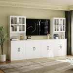 VOWNER Modular 4PSC TV kapp, TV kapp klaasuste ja raamaturiiulitega kuni 50-tollise televiisori jaoks, TV statiiv, elutoa kapp koos juhtpinnaga, 240 x 180 x 40 cm, valge (4 tk)