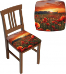 Stretch-Sitzbez&uuml;ge-Set, rote Mohnblumen-Stuhlbez&uuml;ge f&uuml;r Esszimmer, quadratische Stuhlbez&uuml;ge mit B&auml;ndern, abnehmbarer, waschbarer Stuhlschutz, Sitzbezug f&uuml;r K&uuml;che und B&uuml;ro, 6 St&uuml;ck