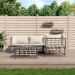 5-TLG. Garten-Lounge-Set mit Kissen Anthrazit Poly Rattan f&uuml;r Terrasse, Outdoor-Lounge-Set Poly Rattan als Gartenm&ouml;bel-Set Anthrazit