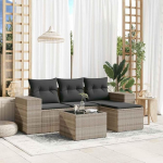 5-TLG. Garten-Sofagarnitur mit Kissen Hellgrau Poly Rattan Outdoor Sofagarnitur Poly Rattan Gartenm&ouml;bel Set 5-TLG. Hellgrau f&uuml;r Terrasse und Garten