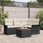 5-teiliges Gartensofa-Set Schwarz Creme Poly-Rattan mit Eck-Sitz, Tisch und Wasserdichten Taschen