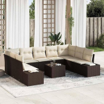 Modulares Outdoor-Sofagarnitur aus Polyrattan als 9-teiliges Gartensofa-Set in Braun und Creme mit Kissen, Garten Lounge Set, Gartenm&ouml;bel-Set mit Kissen