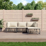 4-TLG. Garten-Lounge-Set mit Kissen Anthrazit Poly Rattan f&uuml;r Terrasse, Outdoor-Lounge-Set Poly Rattan als Gartenm&ouml;bel-Set Anthrazit