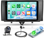 Hodozzy 4GB + 128GB Android autoradio Mercedes Benz Smart Fortwo W451 2011-2015 Carplay juhtmevaba Android auto, 9-tolline InCell puuteekraaniga 2 DIN raadio koos GPS navigatsiooniga Bluetooth DSP WiFi FM RDSiga