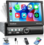 SIXWIN 1 Din Carplay/Android Auto/Mirror Link Autoradio mit 7 Zoll Automatisch Ausfahrbares Touchscreen,1 Din Autoradio mit Bildschirm mit Bluetooth FM USB AUX TF+Externes Mikrofon+R&uuml;ckfahrkamera