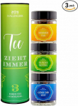 Hallingers Genuss Manufaktur tee kinkekomplekt - 3 sorti Premium lahtist teed elegantses kinkekarbis, gluteenivaba ja vegan tee komplekt "Tee alati t&otilde;mbab" maitsekomplekt, kingiidee naistele, ka j&otilde;uludeks