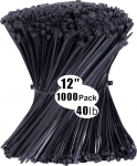 1000 Pack 12" mustad kaablisidemed 300 x 3.6mm nailon sidemed 40lb t&otilde;mbetugevus UV-kindel plastikust sidemete &uuml;mbrised Self Locking suur raskeveokite t&ouml;&ouml;koda sise- ja v&auml;listingimustes