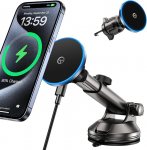 Mag-Safe autokinnitus koos LED-valgusega &ouml;iseks orienteerumiseks Mag-Safe laadija auto mobiiltelefoni hoidja auto laadimisfunktsiooniga armatuurlaua tuulet&otilde;kkeklaas iPhone 17 16 16 15 14 13 12 seeria jaoks