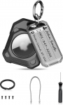 PROfezzion 1 Pack Secure AirTag Holder Pendant, 2-in-1 k&otilde;va kestaga &uuml;mbris v&otilde;tmer&otilde;ngaga, metallkaabel ja kirjutatavad sildid v&otilde;tmete, kohvri, seljakoti ja muu jaoks - must