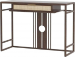 Konsolentisch, Boho Holz Konsolentisch mit Rattan Schubladen, schmaler Eingangssofatisch, einfache Montage Flurtisch(Brown,M)