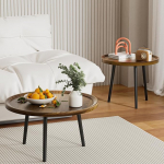 Talumajapidamise &uuml;mmargune kohvilaud, 2 tk, Boho diivanipoolsed lauad naturaalse puidu viimistlusega, k&uuml;ljelauad elutuppa, magamistuppa, kodukontorisse, ruumi s&auml;&auml;stev teelaudade komplekt, pruun