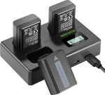 NEEWER asendusaku ja laadijakomplekt NP-FW50 jaoks, 3 pakki 1100mAh akusid ja USB-laadija kolme pesaga, &uuml;hildub Sony ZV-E10, A7, A7R, A7RII, A7II, A7SII, A7S, A7RII, A6300, A6400, A6500, A6500