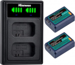 Hisewen 2 Pack NP-FW50 NPFW50 aku ja Dual USB laadija &uuml;hildub Sony ZV-E10, A6000, A6100, A6300, A6400, A6500, A7, A7 II, A7S, A7S II, A7R, A7R II, NEX-7, NEX-6 kaameraga.