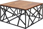 FineBuy BAKAL kohvilaud, 60 x 35 x 60 cm, Sheesham t&auml;ispuidust / metallist diivanilaud, disain elutoa laud, t&ouml;&ouml;stuslik stiil, pruun / must, disainer kohvilaud, soliidne ruudukujuline pruun