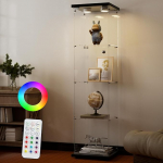 Klaasist vitriinkapp LED-iga, must, 164 x 42,5 x 36,5 cm, kaasaegne klaasist vitriinkapp, valge puidust plaat 4 riiuliga ESG-st kollektsioonidele, raamatutele, veinile