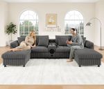 U-f&ouml;rmige Modulare Cloud Couch 3-Sitzer - Verwendbar als L-Form mit Lautsprecher und Konsole, Ecksofa mit Stauraum, Kuscheliger Cord-Bezug f&uuml;r Wohnzimmer in der Wohnung, Grau