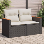 Homgoday Garden Diivan Outdoor Garden Diivan koos padjaga 2 istekohaga must pol&uuml; rotangist voodi diivan Diivan Aia diivan elutuba Patio Outdoor m&ouml;&ouml;bel