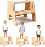 Tritthocker Kinder Zwei-Schritte-Holz-Trittstuhl rutschfest mit Griff bis 200lbs Toilettenhocker f&uuml;r Kinder f&uuml;r Bad Waschbecken K&uuml;che Kinderzimmer