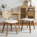 S&ouml;&ouml;gitoolide 2 tk komplekt naturaalse rotangist seljatoega, 6 cm polsterdusega, skandinaavia disaineri stiilis, Bentwood jalad, 48 cm istme k&otilde;rgus, kunstnahk, 150 kg kandev&otilde;ime - valge