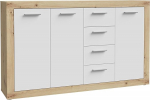 Forte BACCIO Sideboard 150, kaasaegne k&uuml;ljepaneel elutuppa, magamistuppa, 3 ust, 4 sahtlit, puitmaterjal, k&auml;sit&ouml;&ouml;nduslik tammepuidust kaunistus, valge, 152,6 cm lai x 91,5 cm k&otilde;rge x 34 cm s&uuml;gavus.