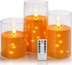 Da by Pack of 3 oranži LED-k&uuml;&uuml;nla koos Fairy Light ketiga, realistlik v&auml;risev leek, kaugjuhtimispult, kuumakindlad klaasist k&uuml;&uuml;nlad siseruumide ja v&auml;litingimustes kasutamiseks.