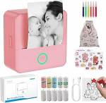 eSynic Mini Termoprinter, kaasaskantav Bluetooth printer fotode, m&auml;rkmete ja etikettide jaoks, 200 dpi, &uuml;hildub Android ja iOS, ei vaja tinti ega toonerit, ideaalne kodus, kontoris ja DIY projektides, roosa v&auml;rvi.