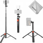 NEEWER mobiiltelefoni statiiv kaamera jaoks koos mobiiltelefoni hoidiku ja kaugjuhtimispuldiga, 62,9-tolline t&auml;ismetallist Selfie Stick Travel Vlogi videosalvestuse kaasaskantav statiiv, mis &uuml;hildub iPhone Canon Sony Nikoniga, puhastuslapp, TS05