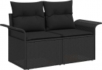 Rantry 7-teiliges Garten-Sofa-Set mit Kissen Schwarz Poly Rattan Akazie, 2-Sitzer Garten-Sofa mit Stauraum und Kissen Schwarz Poly Rattan Gartenlounge Model3355951