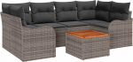 Rantry 7-teiliges Garten Sofa Set mit Kissen Grau Poly Rattan Akazie, 2-Sitzer Garten Sofa mit Kissen Grau Poly Rattan Gartenlounge Model3347405