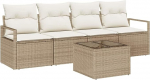 Rantry 5-teiliges Garten Sofa Set mit Kissen Beige Poly Rattan, 2-Sitzer Garten Sofa mit Kissen Beige Poly Rattan Gartenlounge Model3346251