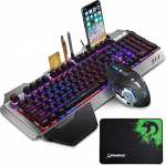 LexonElec m&auml;nguklaviatuuri ja hiire komplektid K618 Wired RGB LED taustavalgustus 104 klahvi Palm Rest USB Gamer Keyboard Metal + 2400 DPI Optiline 6 nuppu PC Game Mouse + Mousepad