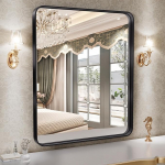 Hasipu Black Bathroom Vanity Mirror 55x60cm Round Corner Rectangle Wall Mirror Metal Frame Rustproof Surface Mount
