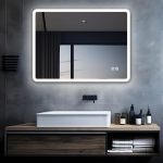 MIQU LED Vannitoa peegel koos valgustusega, 60 x 50 cm, Vannitoa peegel, suur vannitoa peegel koos puudutusega, dimmerdatav, soe/valge valgus, uduvastane seinapeegel vannituppa, tualetti, koridori, ristk&uuml;likukujuline &uuml;mmargune