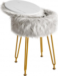 IBUYKE &Uuml;mmargune Faux Fur Vanity Stool koos hoiuga, Fur Makeup Chair Ottoman, pehme polsterdatud iste, &uuml;mmargune jalahoob 4 metallist jalaga, elutuppa, magamistuppa, hall WBD021G